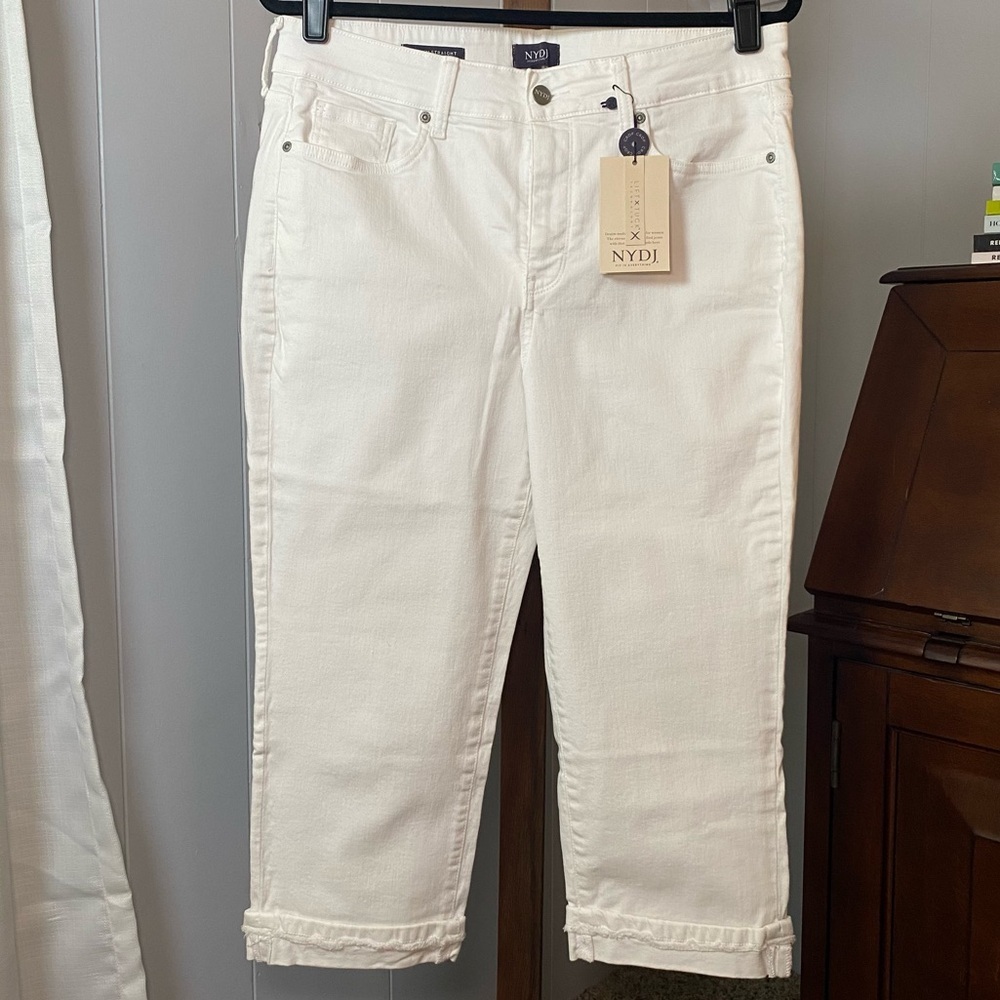 NYDJ Women's Marilyn Straight Crop with Fray Cuff Slimming Jeans,  Size 12